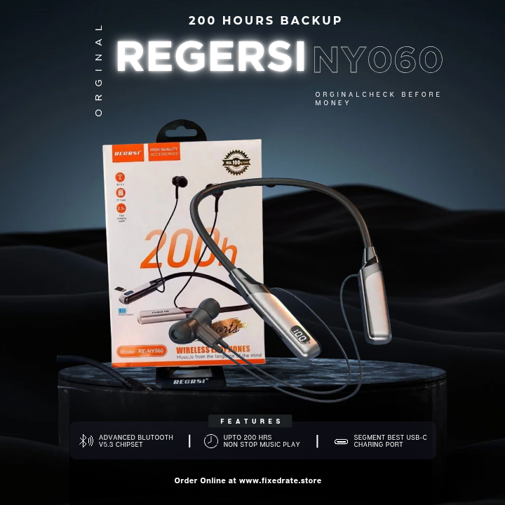 Recrsi RE-NY060 200H Backup Bluetooth Neckband with Digital Display and Memory Card Support