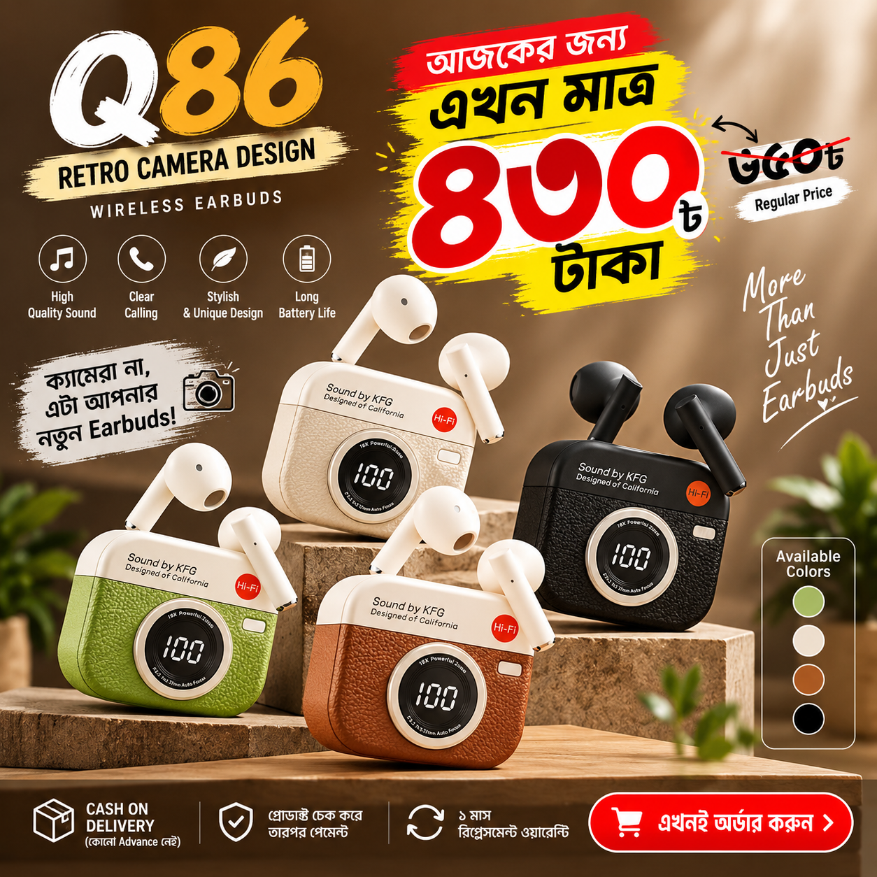 Q86 Retro Camera Design Wireless Earbuds